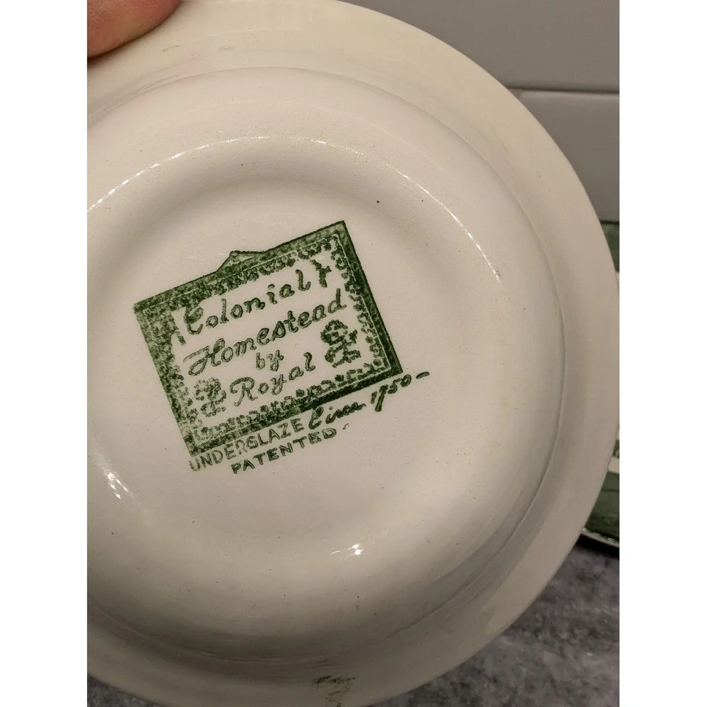 Vintage Royal China Colonial Homestead Green Water Bucket Plate & Small Dish